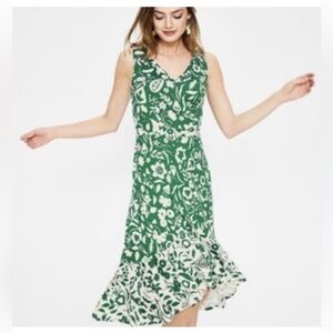 Boden Eliza Green and White Floral high low jersey midi Dress size 14R